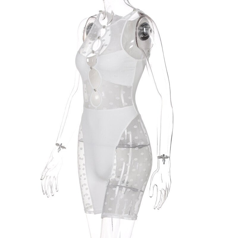 Mesh Sheer Patchwork Playsuit Birthday for Women Y2k Clothes Shorts Rompers - MERGE.DAY.1.FREESTYLE