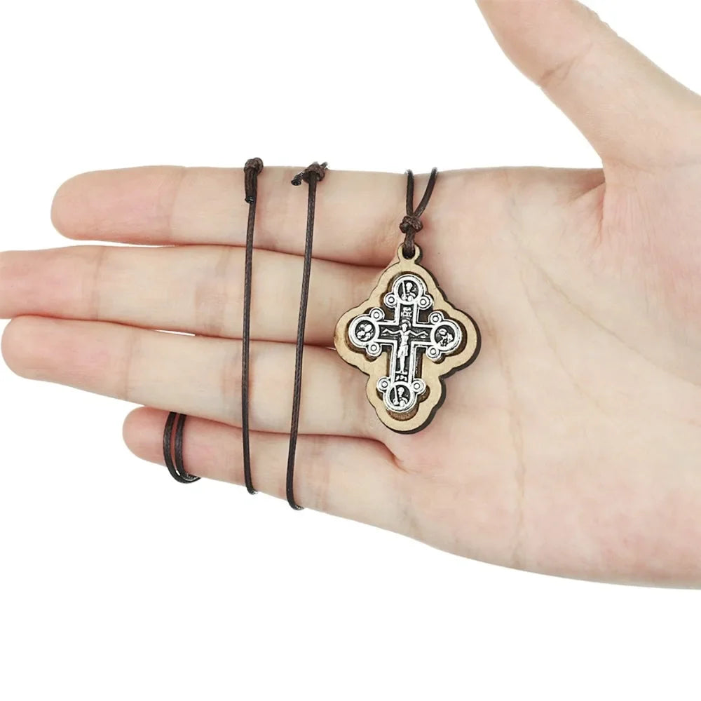 ICXC Wooden Saint Cross Pendant Necklaces - MERGE.DAY.1.FREESTYLE