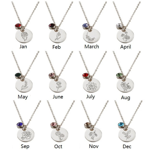 Stainless Steel Birth Flower Necklaces Birthstone Choker Necklace - MERGE.DAY.1.FREESTYLE