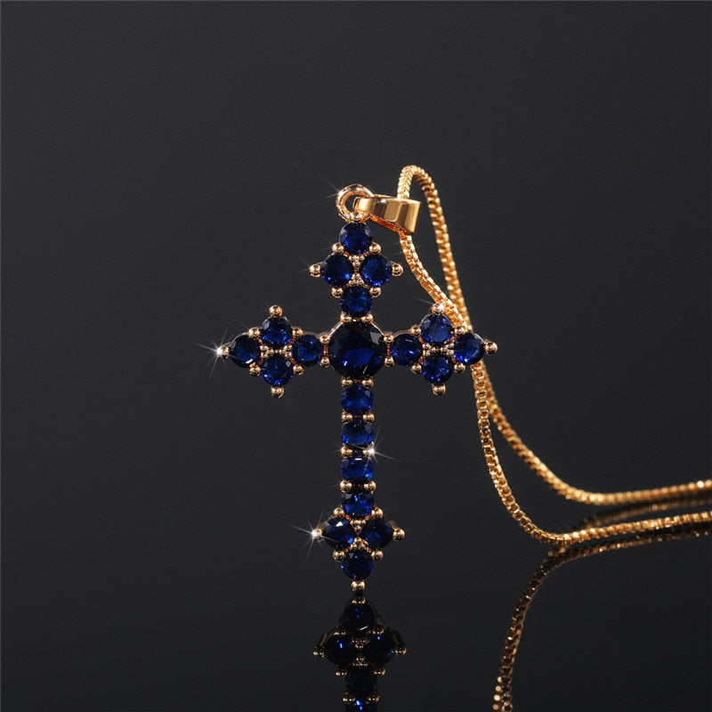 Cross Necklace Fashion White/Rose Red/Green Blue for Women Shiny Stylish Party Accessories - MERGE.DAY.1.FREESTYLE