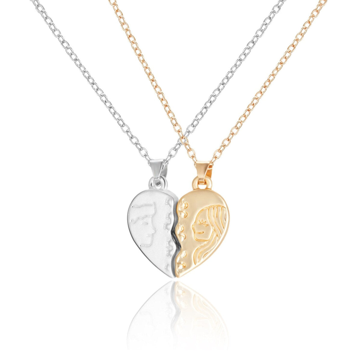 2 Pieces Magnetic Couple Necklaces Friendship Heart Pendant Distance Faceted Charm Necklace - MERGE.DAY.1.FREESTYLE