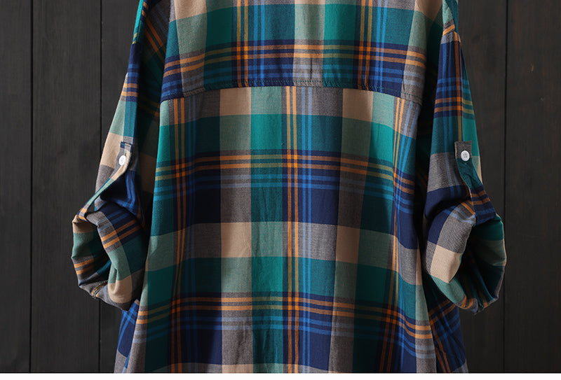 100% Cotton Plaid Shirt Long Sleeve Button Up Casua Loose Blouse Plus Size - MERGE.DAY.1.FREESTYLE