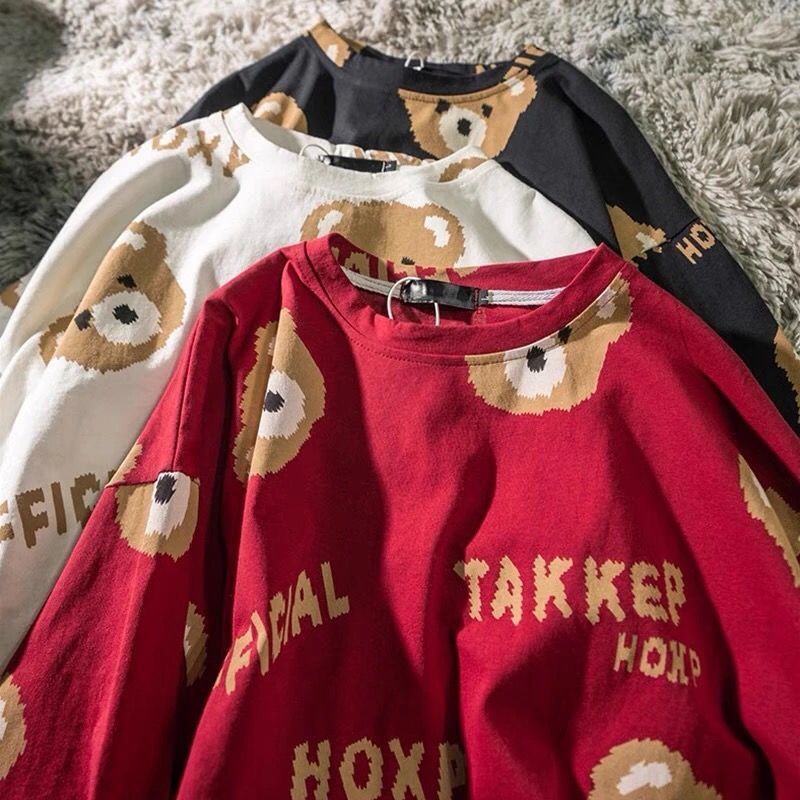 Summer Full Print Cartoon Bear Kawaii Short-Sleeved T-Shirt Loose Harajuku Casual - MERGE.DAY.1.FREESTYLE