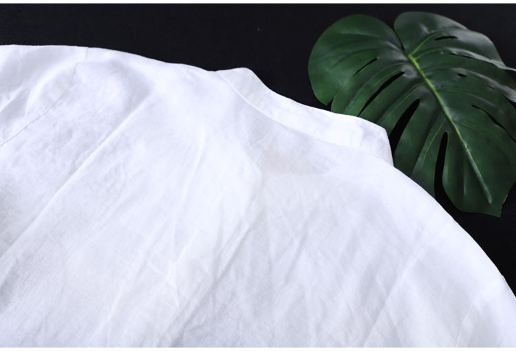 Cotton Shirt Long Sleeve Embroidery Blouse Stand Collar Loose Long Top Office Lady Casual Wear - MERGE.DAY.1.FREESTYLE
