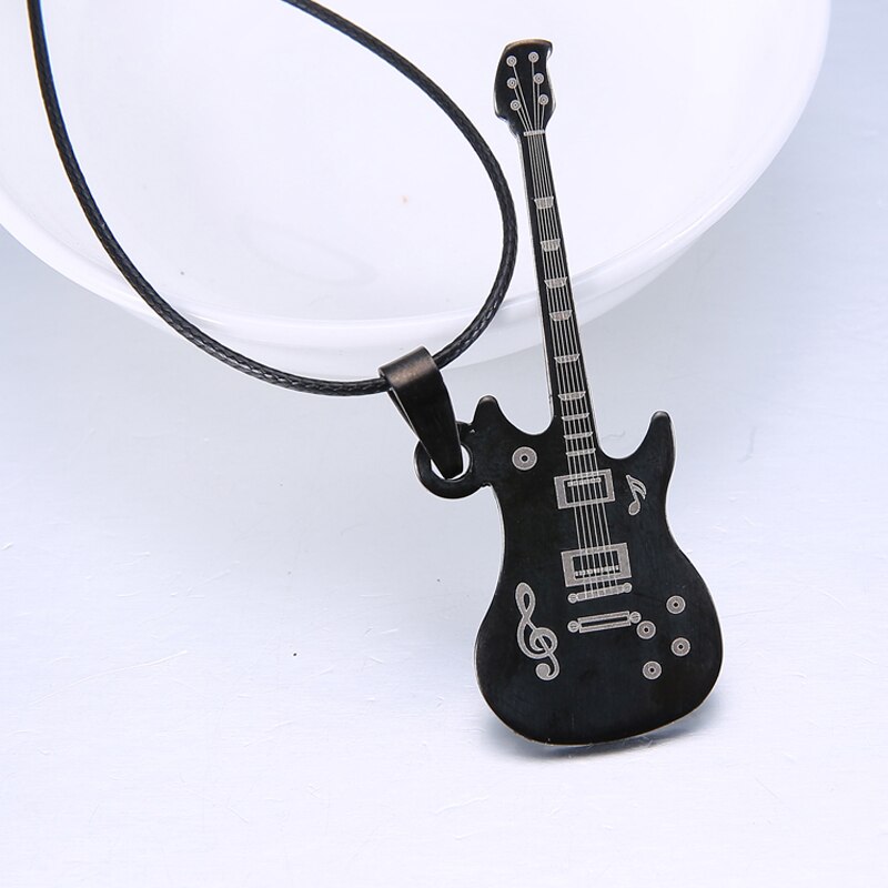 Love Music Exquisite Guitar Shaped Pendant Leather Rope Clavicle Chain Jewelry - MERGE.DAY.1.FREESTYLE