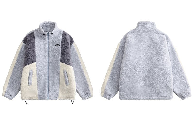 Color Block Patchwork Cotton Thick Warm Varsity Fuzzy Coat Jackets - MERGE.DAY.1.FREESTYLE