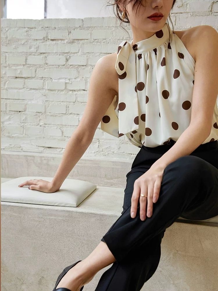Ladies Halter Camisole Women Summer Retro Polka Dot Outwear Loose Sleeveless Tops - MERGE.DAY.1.FREESTYLE