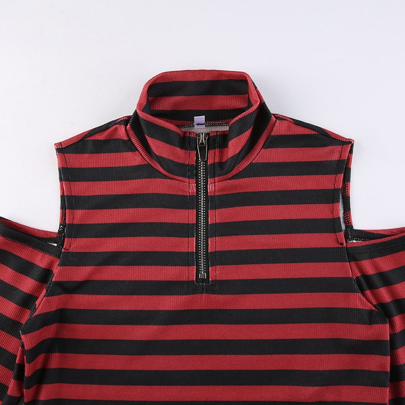 Goth Print Tops Stripe Cute T-Shirts Dark Academia Techwear Button Up V Neck Half Sleeve Sweat Shirts - MERGE.DAY.1.FREESTYLE