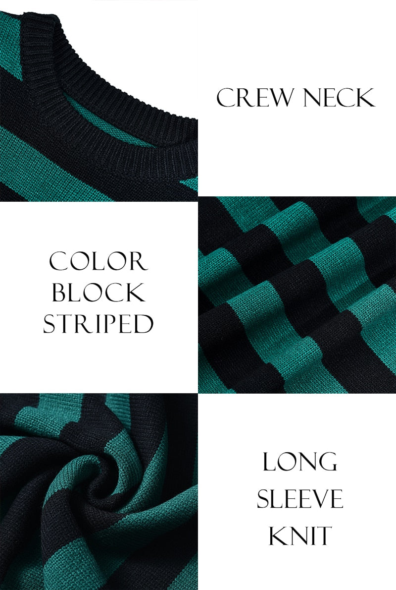 Autumn Winter Knitted Striped Sweater Casual Oversized Pullovers Sweaters - MERGE.DAY.1.FREESTYLE