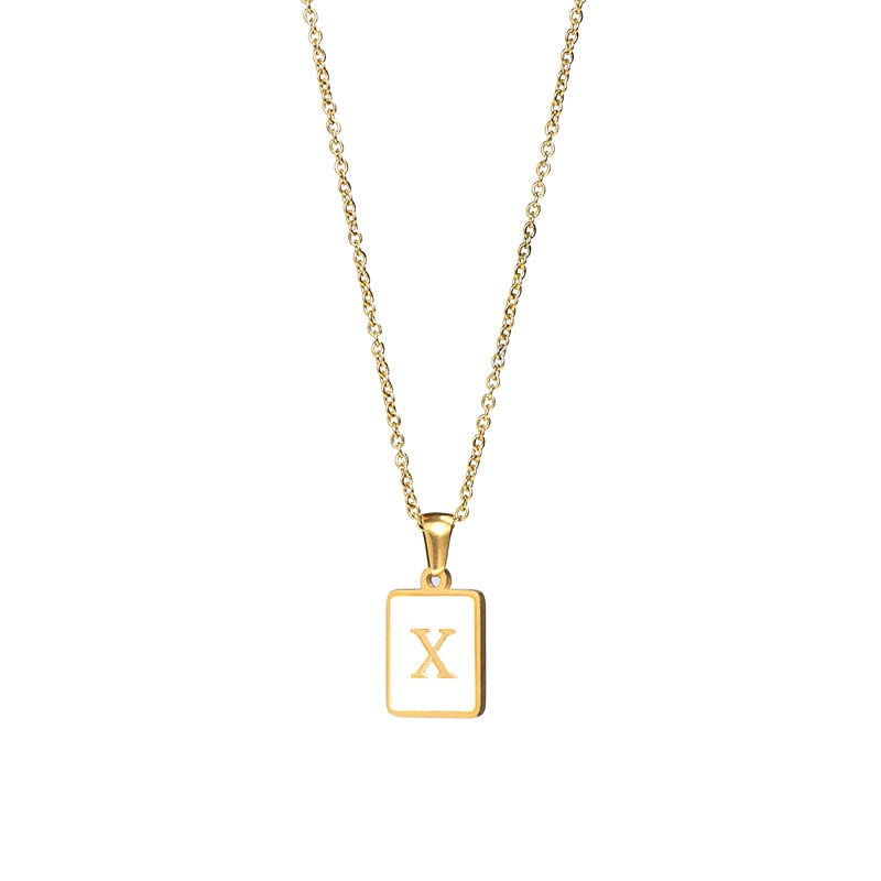 18K Golden Chain Necklaces Male Square Natural Shell Initial Letters Pendant Stainless Steel Jewelry - MERGE.DAY.1.FREESTYLE