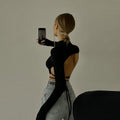 Leopard Zebra Printed Sexy Backless Lace ups Pullover Tees Women O-neck Slim Longsleeve Short T-Shirt - MERGE.DAY.1.FREESTYLE