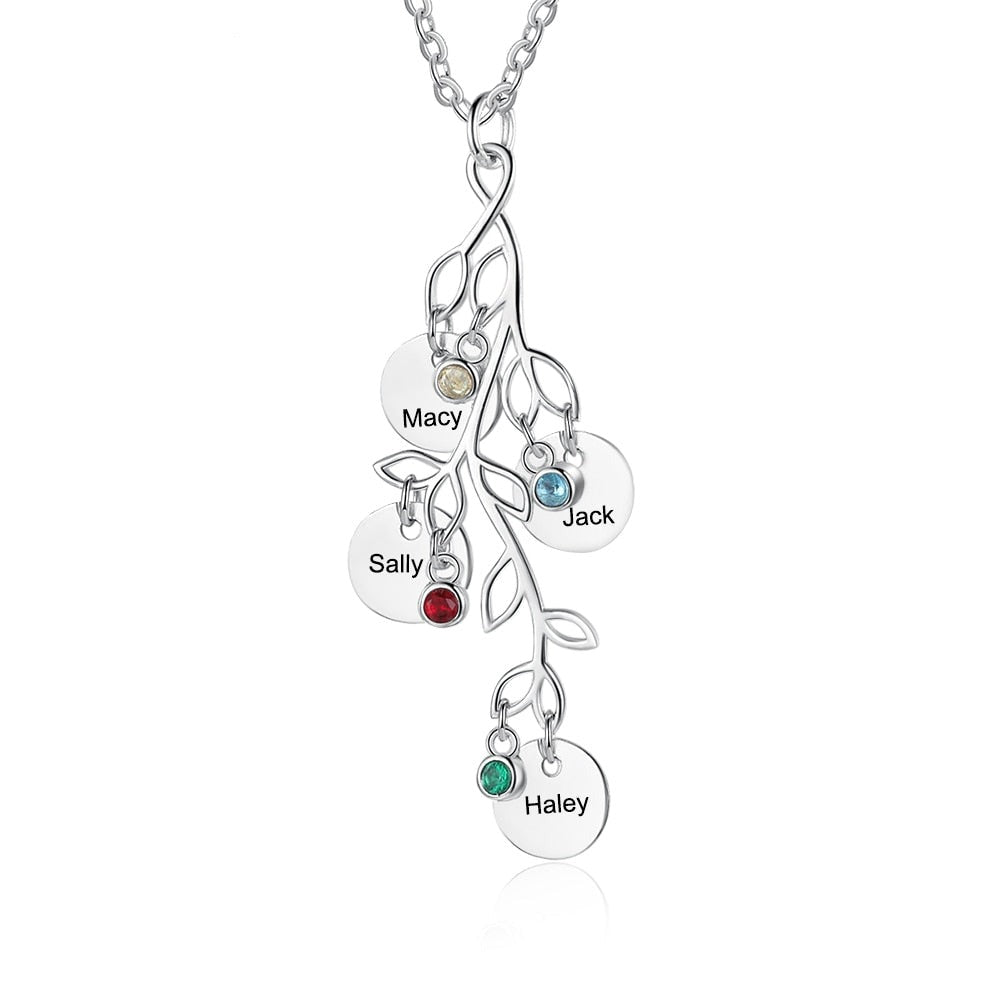 Women Customized Birthstone Family Tree Name Necklace - MERGE.DAY.1.FREESTYLE