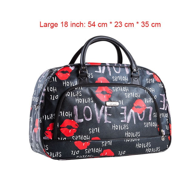 Women Travel Bags PU Leather Large Capacity Waterproof Print Luggage Duffle Bag - MERGE.DAY.1.FREESTYLE