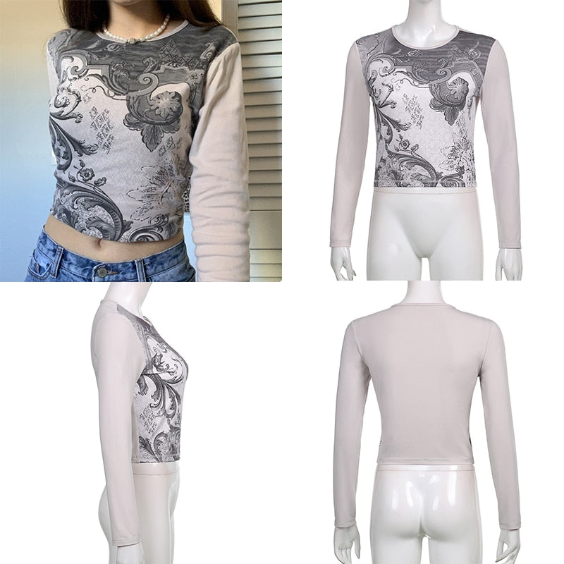 Grunge Tshirts Fairycore Harajuku Graphic Print Gray Cute Casual Tshirts Streetwear Tops - MERGE.DAY.1.FREESTYLE