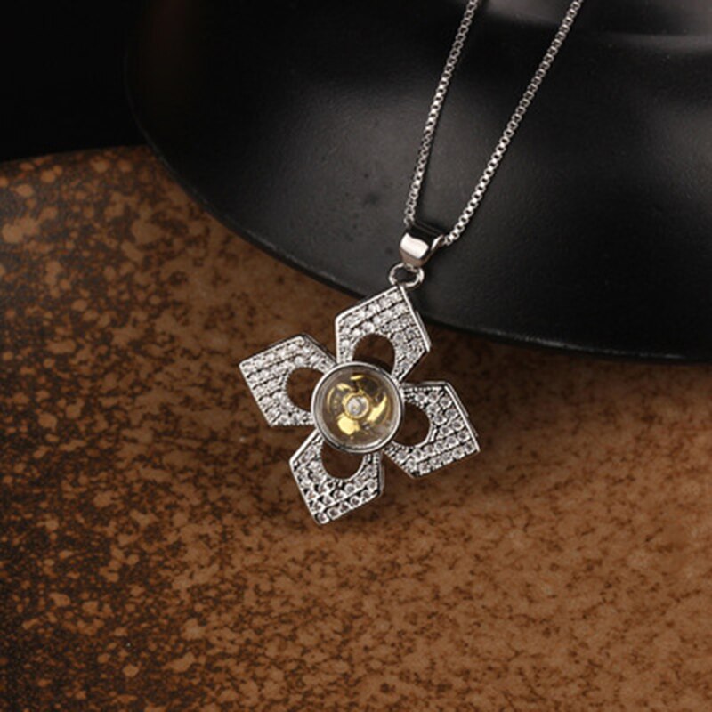 Rotatable Windmill Pendant Necklace AAA Cubic Zirconia Pave Gold Silver Color Crystal Necklace Jewelry - MERGE.DAY.1.FREESTYLE
