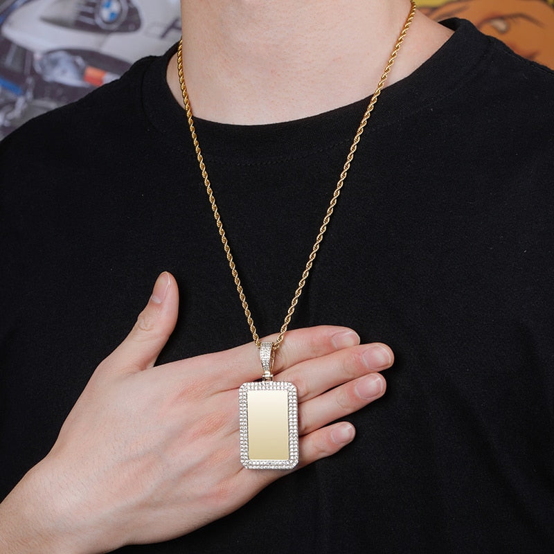 custom photo square medallion pendant hip hop fashion jewelry - MERGE.DAY.1.FREESTYLE