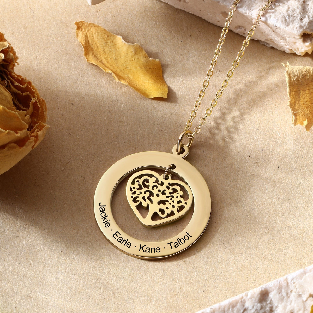 Tree of Life Engrave Name Necklace Silver Color Round Customized Pendants - MERGE.DAY.1.FREESTYLE