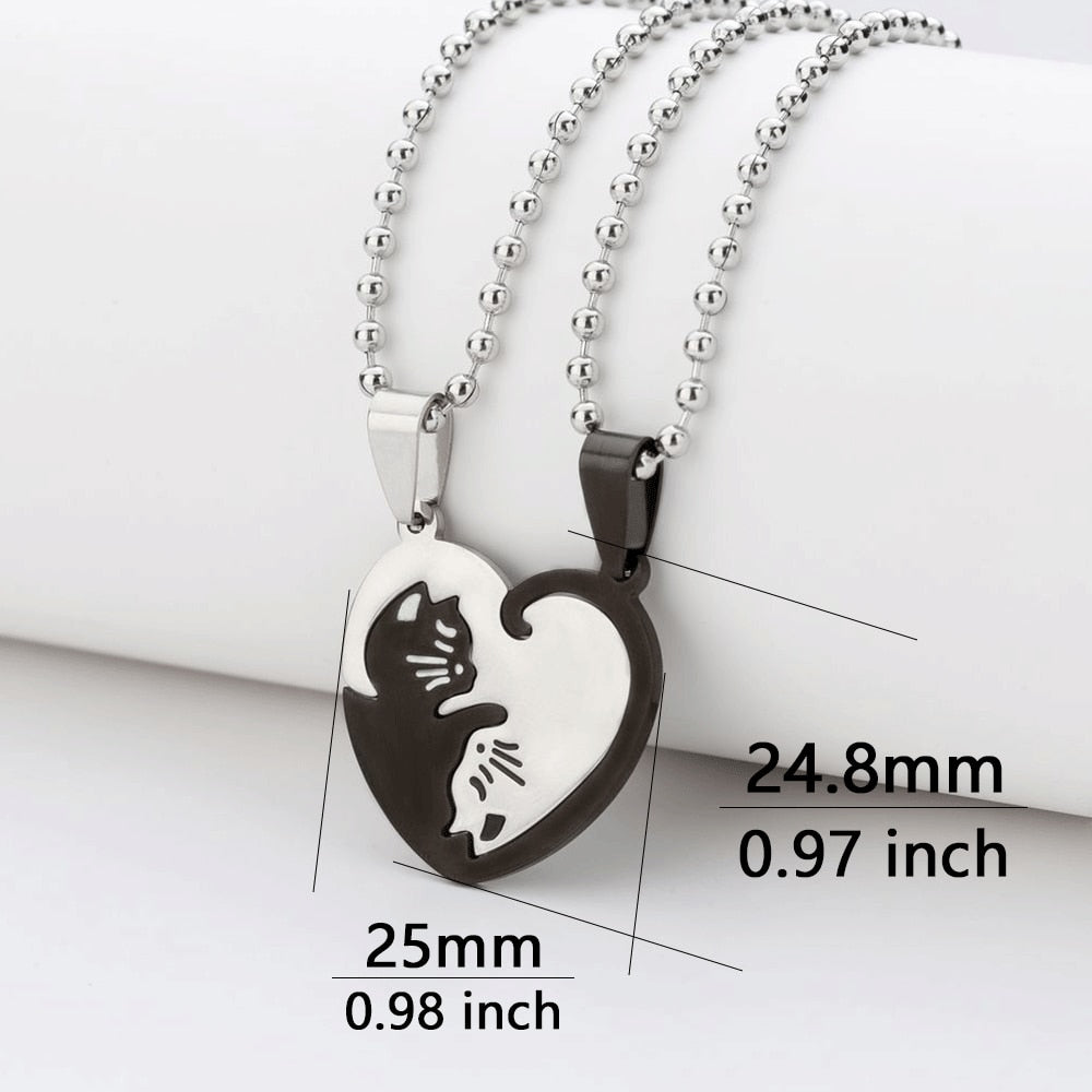 1 Set Couple Charm Cat Pendant Necklace Women Men Stainless Steel Girl Gift Jewelry Blue Cololr - MERGE.DAY.1.FREESTYLE