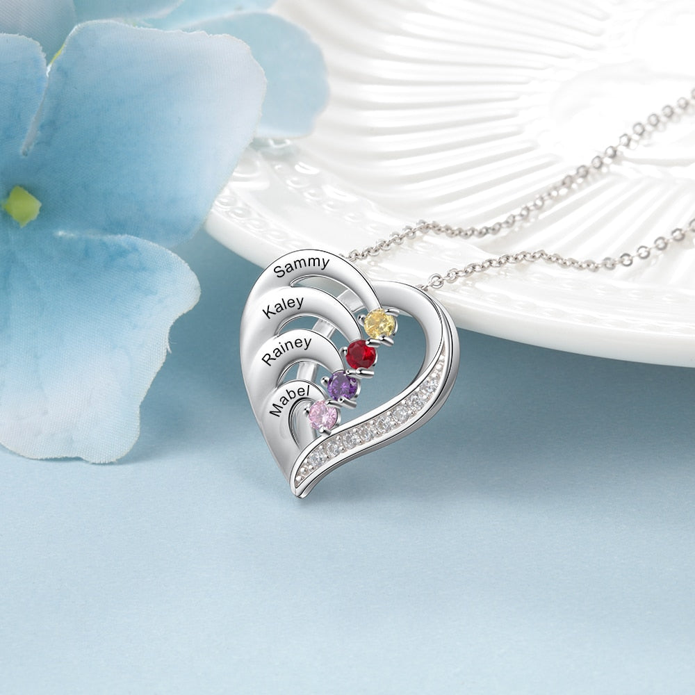 Family Name Heart Necklaces for Women Birthstone Engraving Necklace - MERGE.DAY.1.FREESTYLE