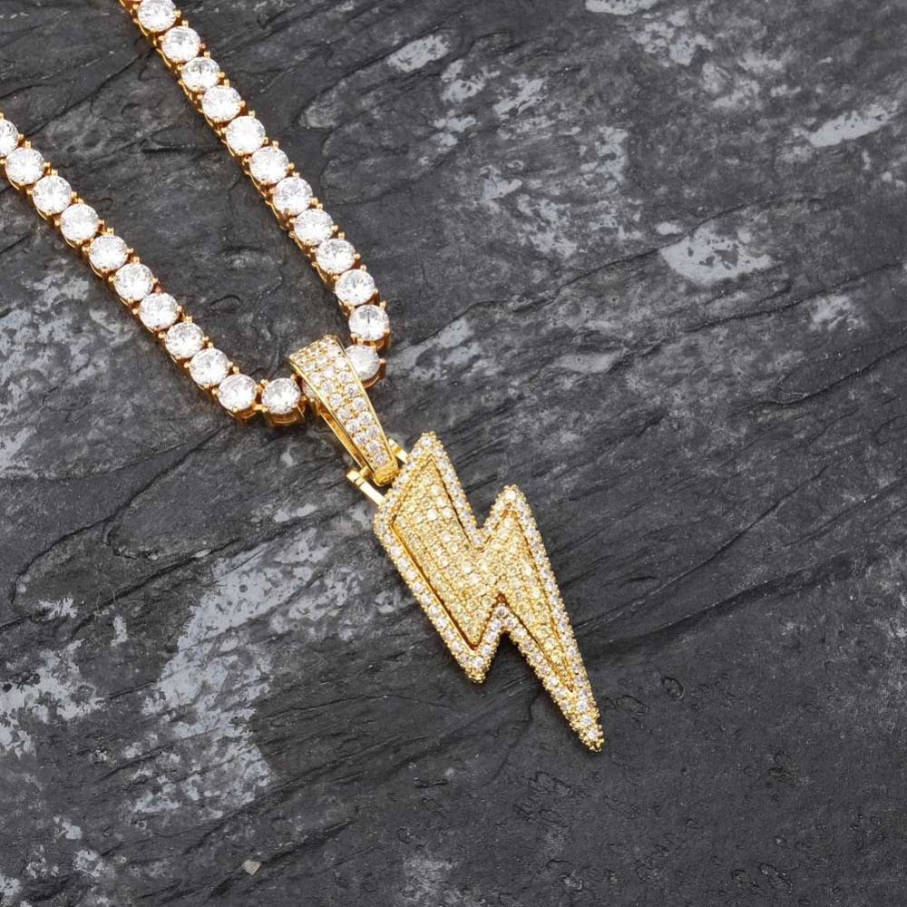 Iced Out Bling Lightning Pendants With Tennis Chain Copper Material Men's Hip Hop Jewelry Gift - MERGE.DAY.1.FREESTYLE