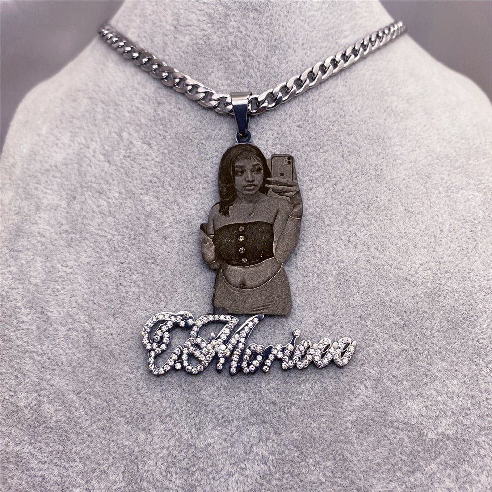 Custom Picture with Diamond Necklace Custom Nameplate Pendent Necklace - MERGE.DAY.1.FREESTYLE