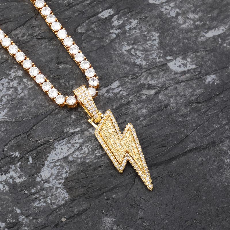 Iced Out Bling Lightning Pendants With Tennis Chain Copper Material Men's Hip Hop Jewelry Gift - MERGE.DAY.1.FREESTYLE