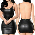 Sexy Faux Leather Dress Backless Short Dress Solid Black Look Latex Bodycon Push Up Bra Mini Micro Dress - MERGE.DAY.1.FREESTYLE