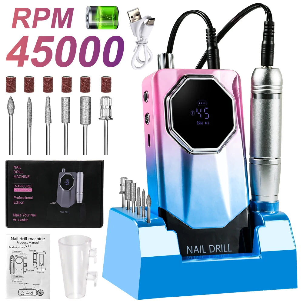 Portable Nail Drill Professional 45000 RPM Rechargeable Electric Nail File Machine Cordless E-File for Acrylic Gel Polishing - MERGE.DAY.1.FREESTYLE