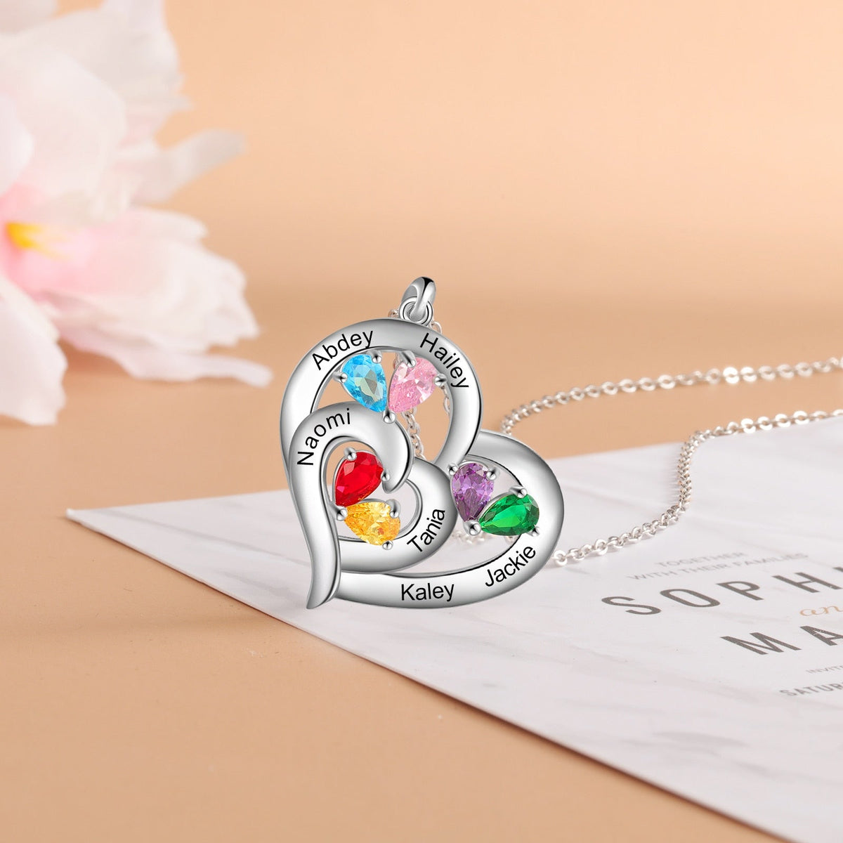 Personalized 1-6 Name Engraving Heart Pendant DIY Birthstone Necklace - MERGE.DAY.1.FREESTYLE
