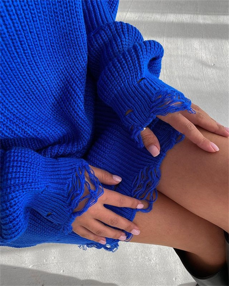 O Neck Oversized Mini Knitted Women Sweater Loose Dresses Autumn Winter Long Sleeve - MERGE.DAY.1.FREESTYLE