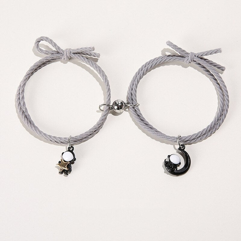 2Pcs/ Set Cartoon Magnetic Couple Bracelets with Moon Robots Pendant - MERGE.DAY.1.FREESTYLE