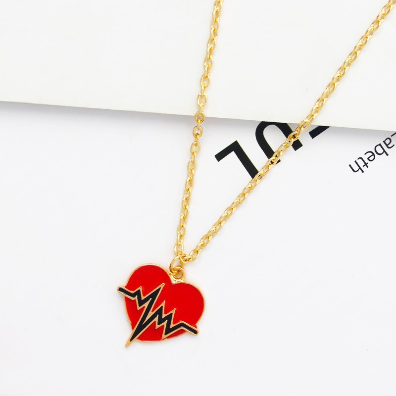 Red Heart Necklace Black/White Color Heartbeat Wave Heart Pendant Necklace - MERGE.DAY.1.FREESTYLE