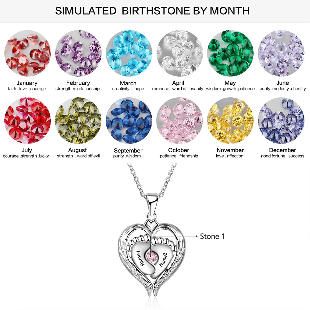Personalized Baby Feet Necklace with Birthstone Heart Pendant - MERGE.DAY.1.FREESTYLE