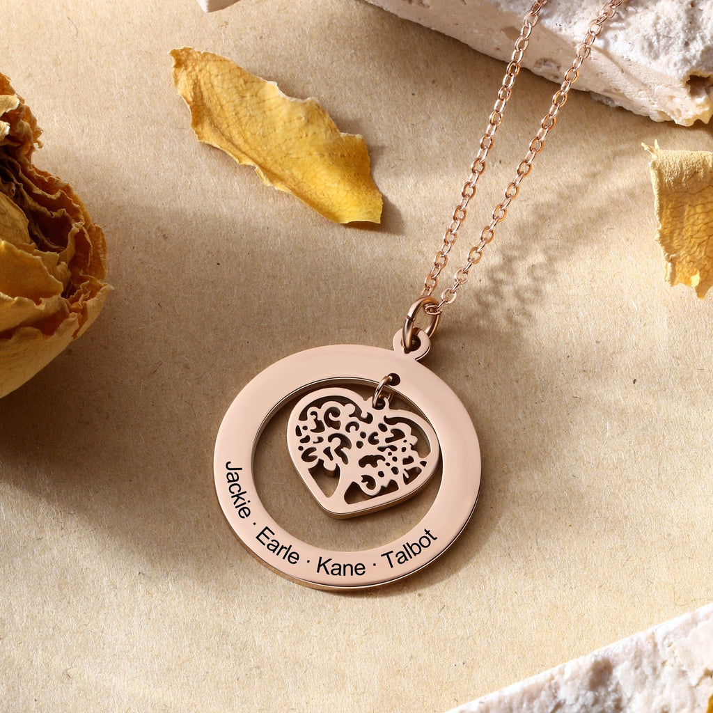 Tree of Life Engrave Name Necklace Silver Color Round Customized Pendants - MERGE.DAY.1.FREESTYLE