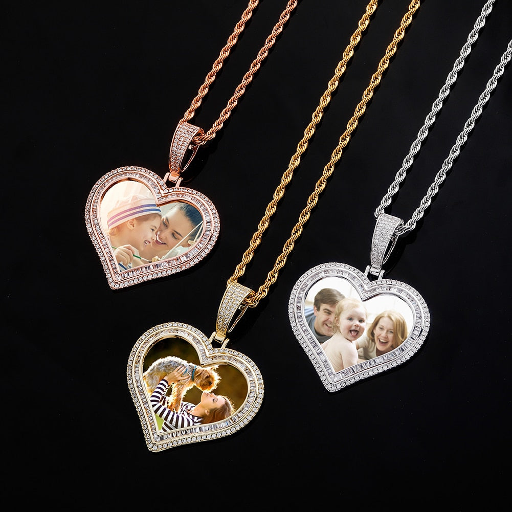 Custom Photo Pendant Heart-shaped Medal Necklace Iced Cubic Zirconia Pendant Hip Hop Jewelry - MERGE.DAY.1.FREESTYLE
