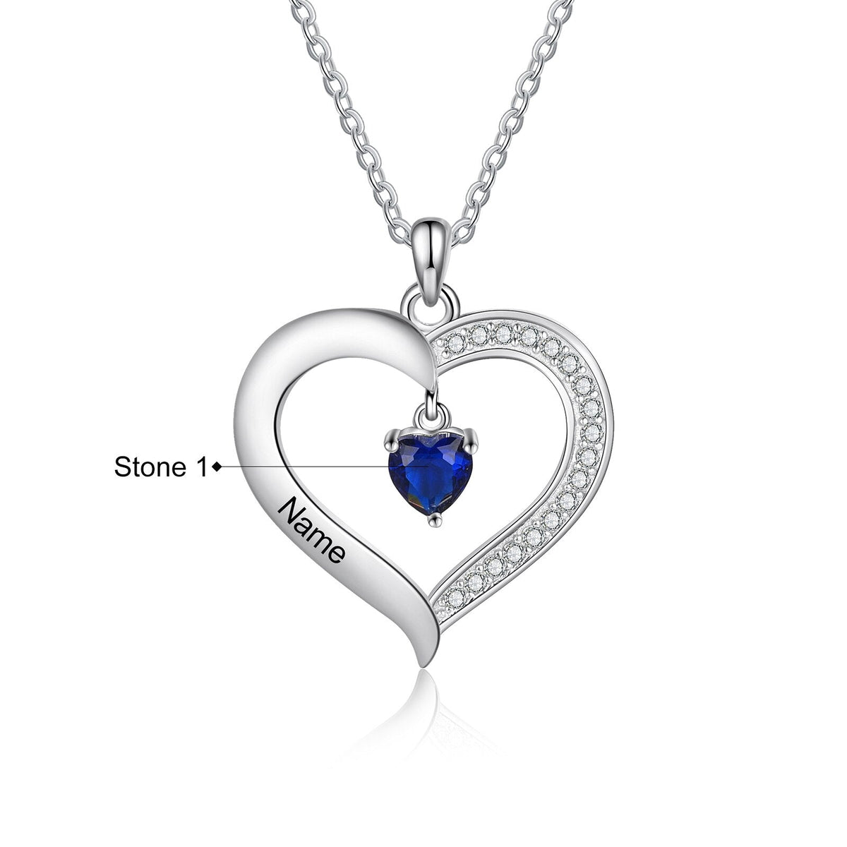 Personalized Heart Name Necklace with 1-8 Engraving Birthstone Pendant - MERGE.DAY.1.FREESTYLE