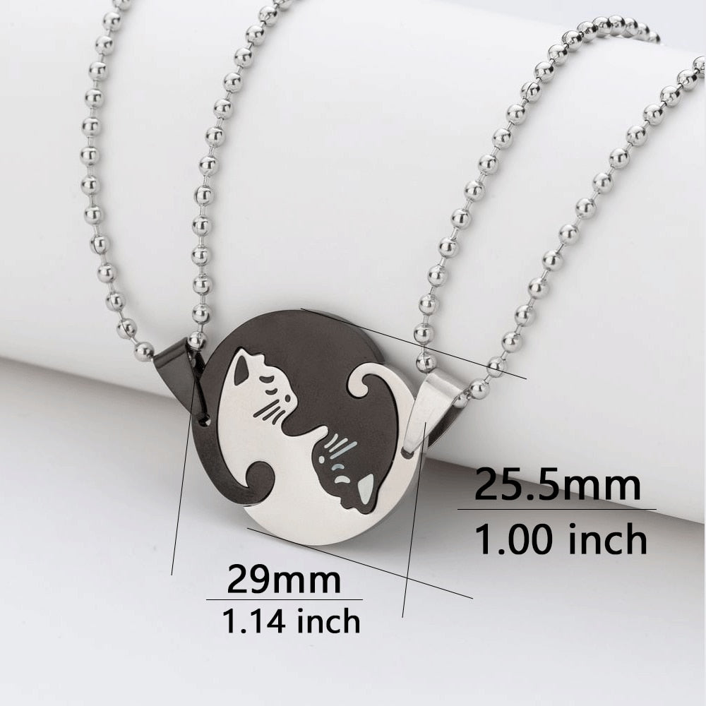 1 Set Couple Charm Cat Pendant Necklace Women Men Stainless Steel Girl Gift Jewelry Blue Cololr - MERGE.DAY.1.FREESTYLE