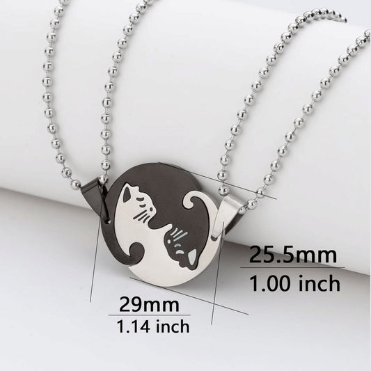 1 Set Couple Charm Cat Pendant Necklace Women Men Stainless Steel Girl Gift Jewelry Blue Cololr - MERGE.DAY.1.FREESTYLE