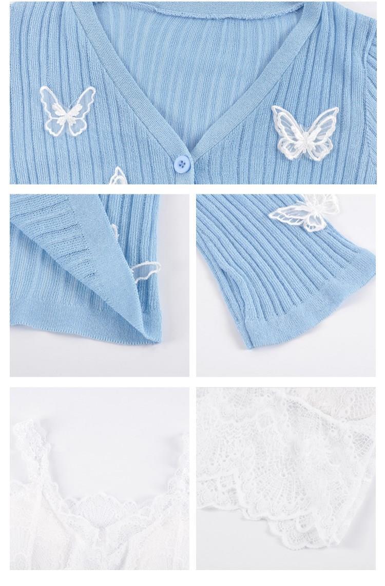 Butterfly Knit Cardigans Women V-Neck Crop Tops Ladies Summer Thin Long Sleeved - MERGE.DAY.1.FREESTYLE