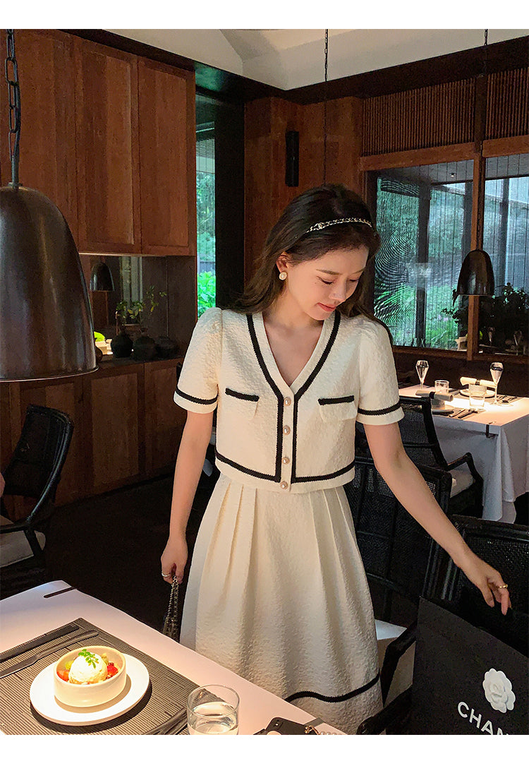 Vintage Summer Short Sleeve Top + High Waist Mini Skirt Suits Ensemble Femme - MERGE.DAY.1.FREESTYLE