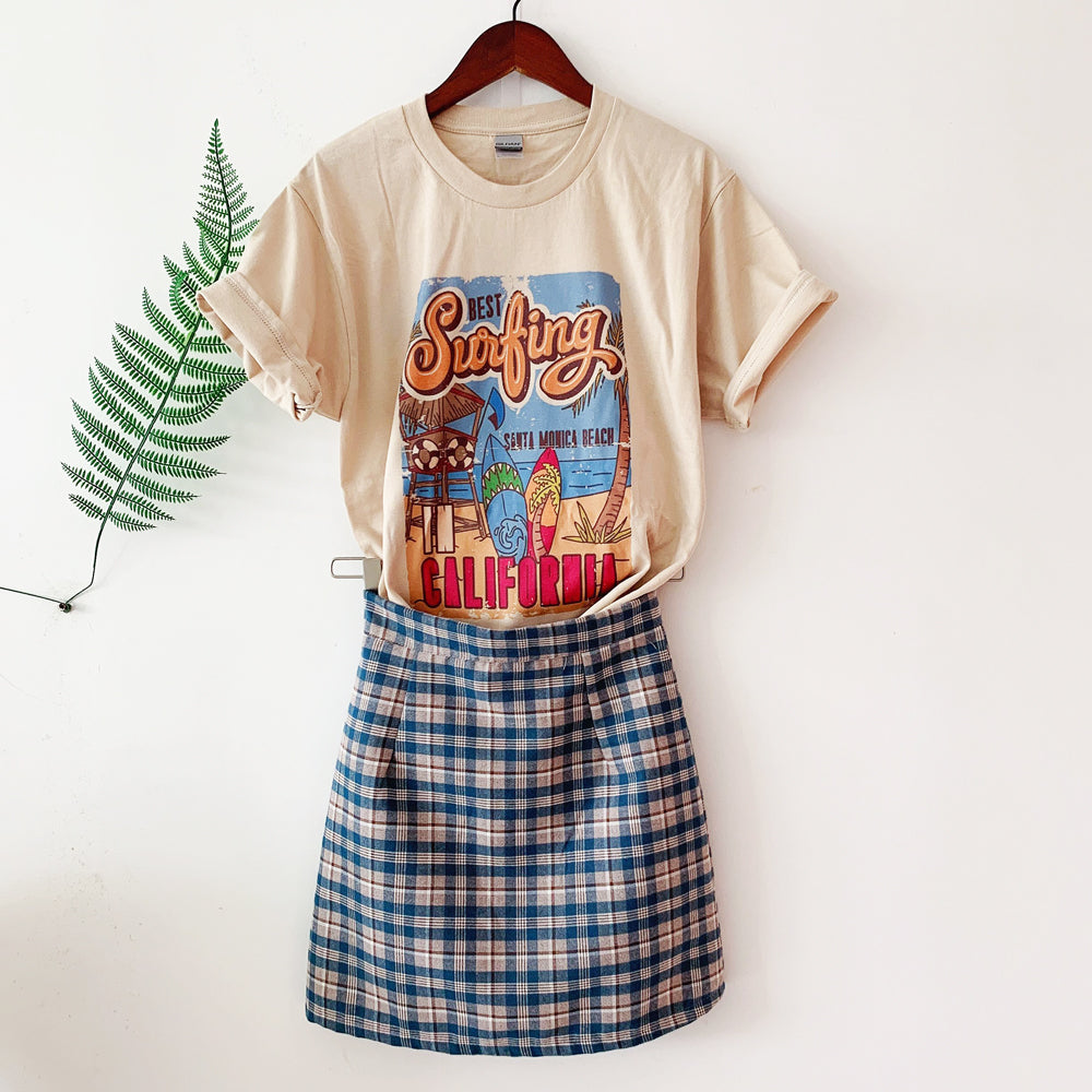 1pcs WHITE Tees Summer Casual Oversized Tee Best Surfing Santa Monica California Womens Retro Style - MERGE.DAY.1.FREESTYLE