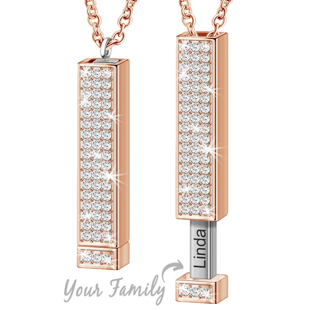 Rose Gold Personalized Name Retractable Double-layer Engraved 3D Necklace - MERGE.DAY.1.FREESTYLE