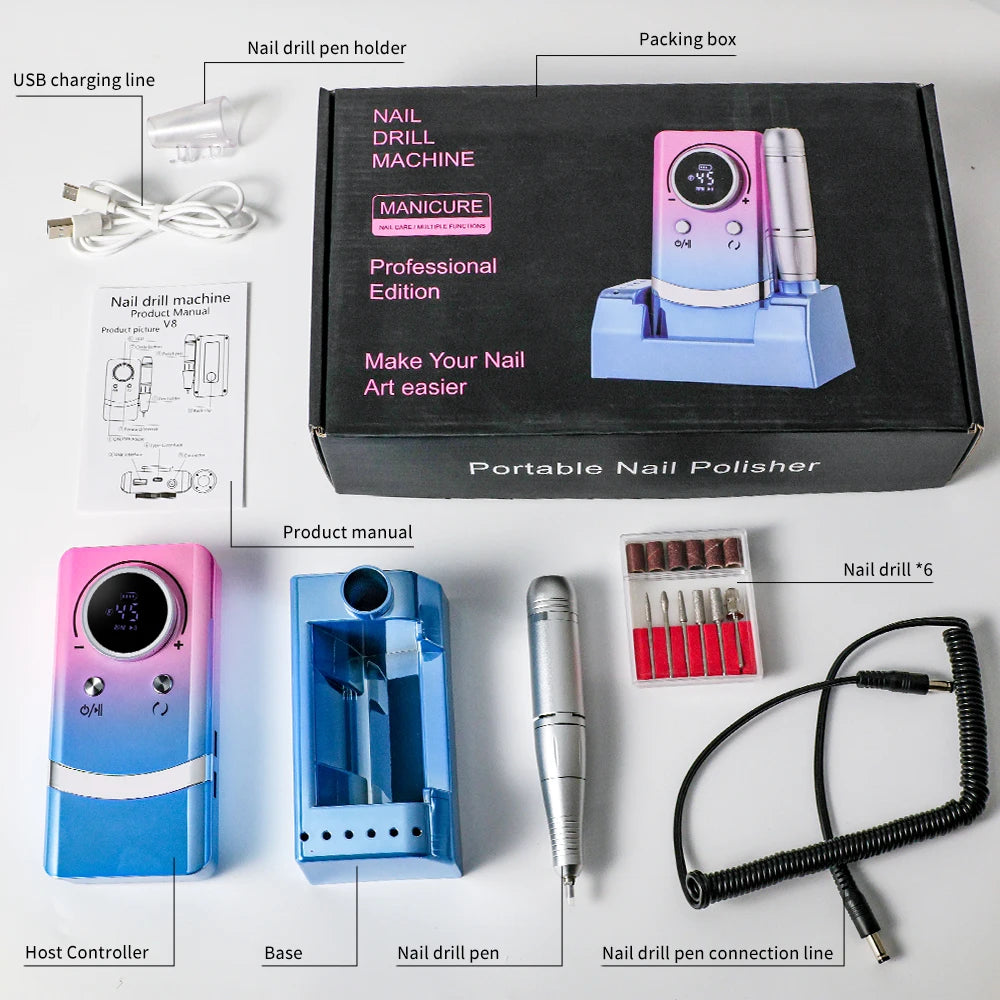 Portable Nail Drill Professional 45000 RPM Rechargeable Electric Nail File Machine Cordless E-File for Acrylic Gel Polishing - MERGE.DAY.1.FREESTYLE