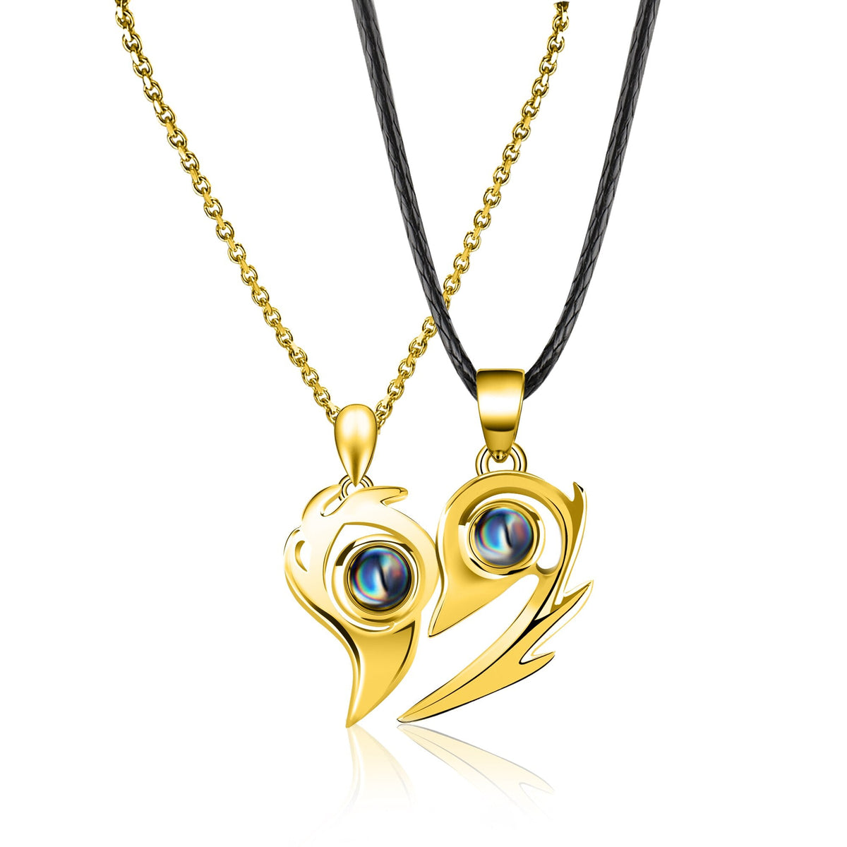 One Pair Magnetic Flame Heart Shaped Custom 100 languages Name Projection Couples Necklaces - MERGE.DAY.1.FREESTYLE