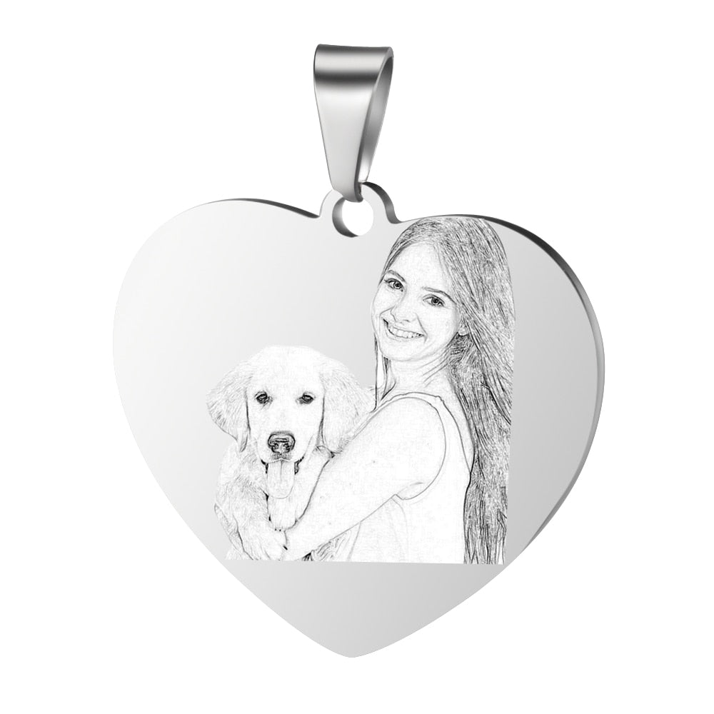 Custom Engraved Picture Photos Name Love Necklace for Women Heart Pendant - MERGE.DAY.1.FREESTYLE