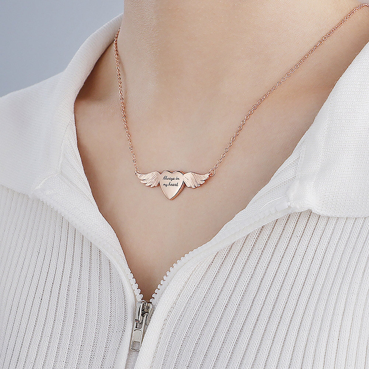 Engraved Text Custom Photo Angel Wing Heart Shaped Jewelry Gifts - MERGE.DAY.1.FREESTYLE