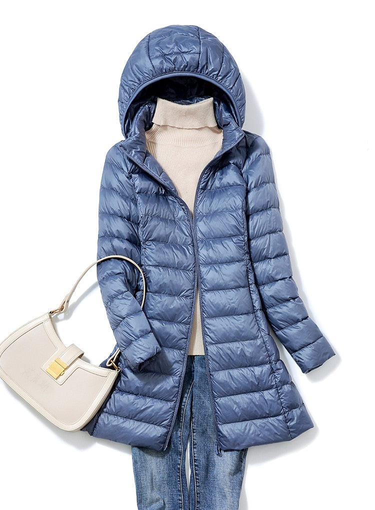 Ultralight Thin Down Jacket White Duck Down Hooded long Jackets Long Sleeve - MERGE.DAY.1.FREESTYLE