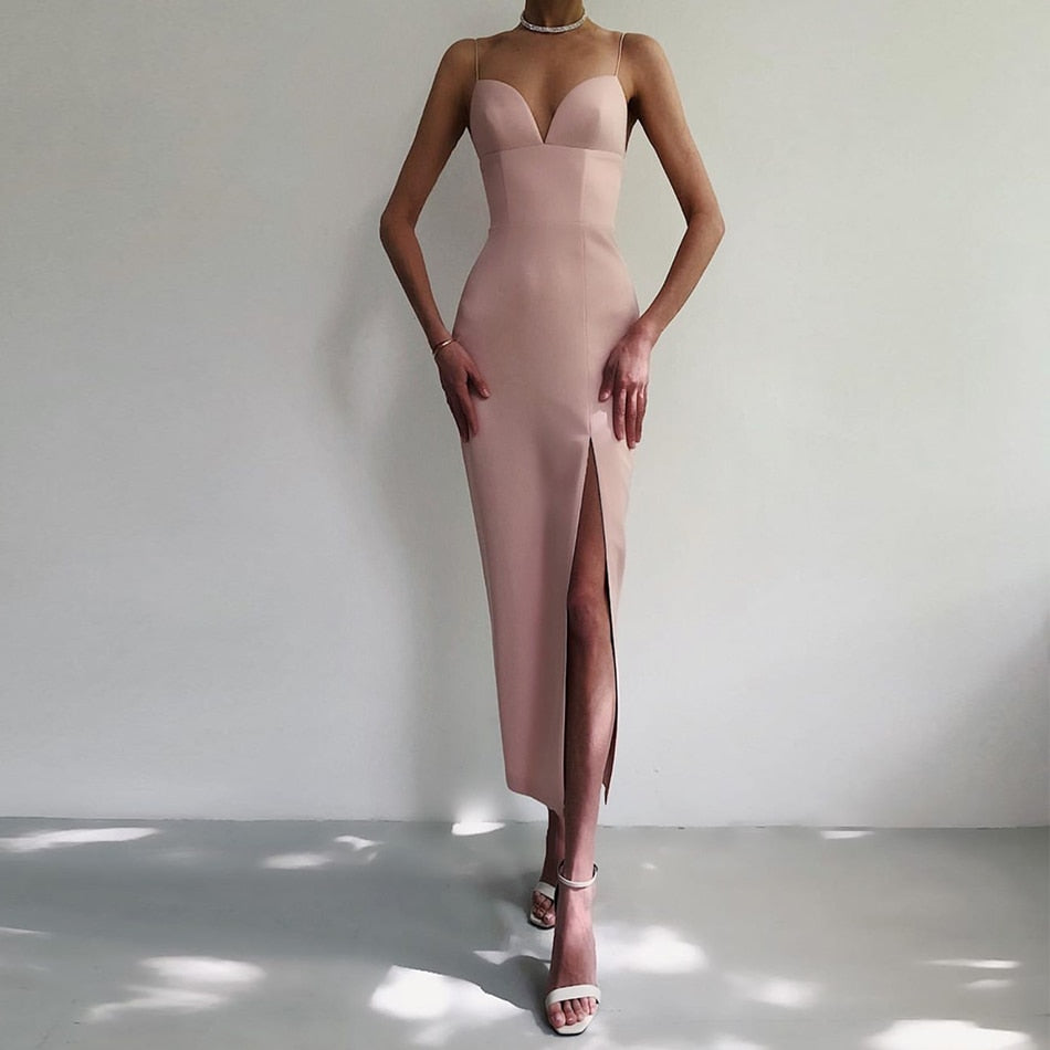 Summer Women White Bodycon Bandage Long Dresses Sexy V Neck Spaghetti Strap Evening - MERGE.DAY.1.FREESTYLE