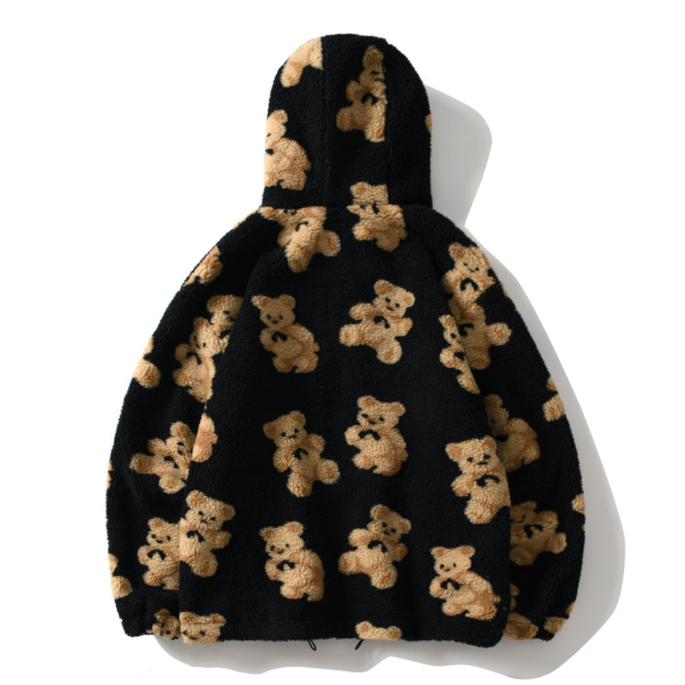 Hip Hop Men Women Fashion Bear Print Full Zip Hooded Coat Tops Outwear - MERGE.DAY.1.FREESTYLE
