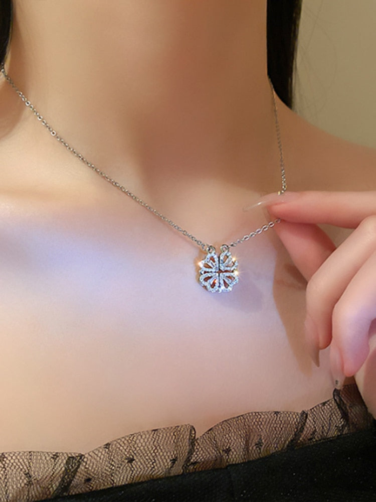Trendy Flower Magnetic Attract Together Pendant Necklace - MERGE.DAY.1.FREESTYLE